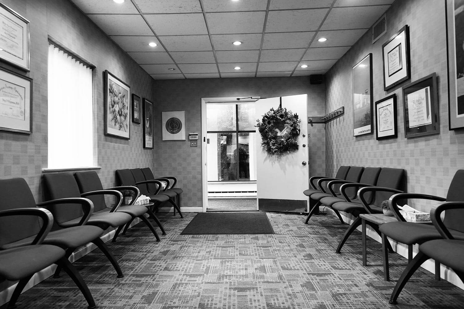 Black and White Image of Inside Our Waiting Room